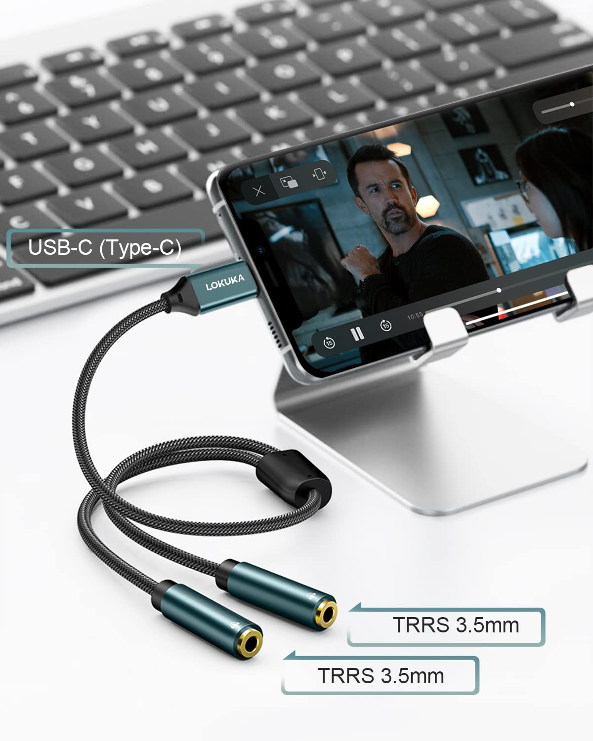 Divisor de auriculares USB C a doble de 3.5 mm (4 pies) tipo C a AUX TRRS adaptador de audio con chip DAC de alta resolución, para smartphone USB-C, laptop, almohadilla a dos auriculares