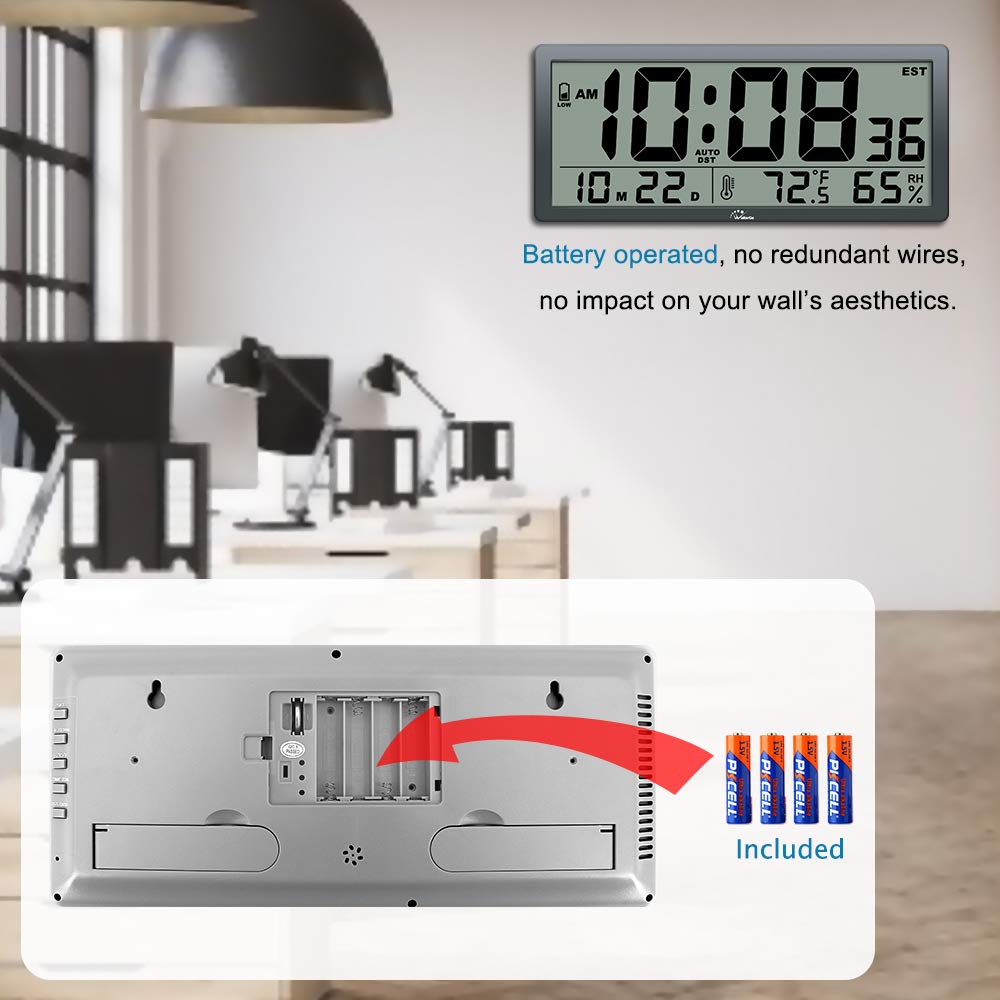 WallarGe Large Digital Wall Clock 14 Inches Oversized Battery Operated Desk Clock with