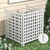 Beimo Air Conditioner Fence 48 'H x 42 'W Trash Can Enclosure Privacy Screen，Outdoor Privacy Lattice Fence Panels Pool Equipment Enclosure White Vinyl Fence for Outside（3 Panels with Metal Stake）