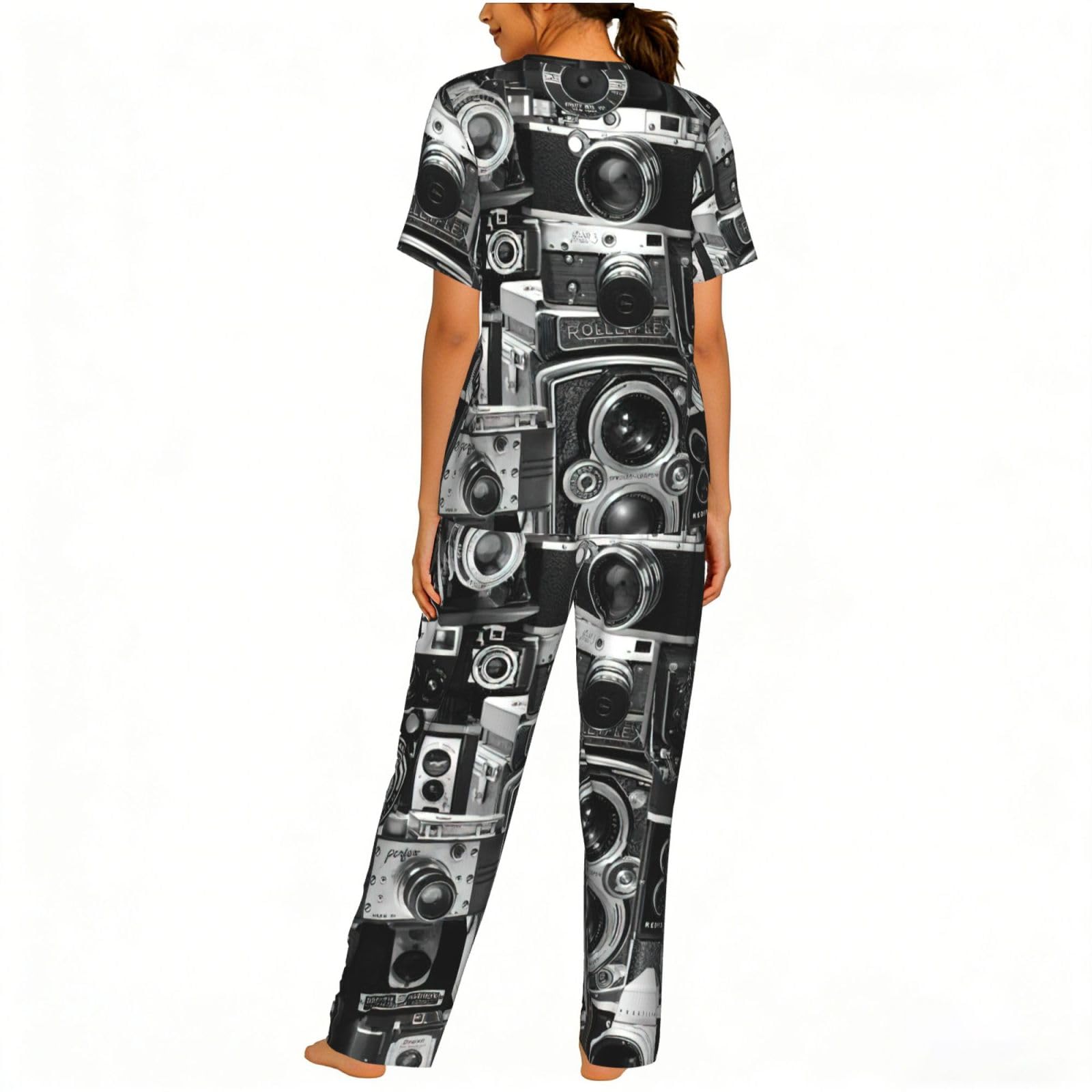 Retro Cool Camera Collection Print damska piżama z krótkim rękawem zestaw bielizna nocna lato miękka wygodna domowa bielizna nocna