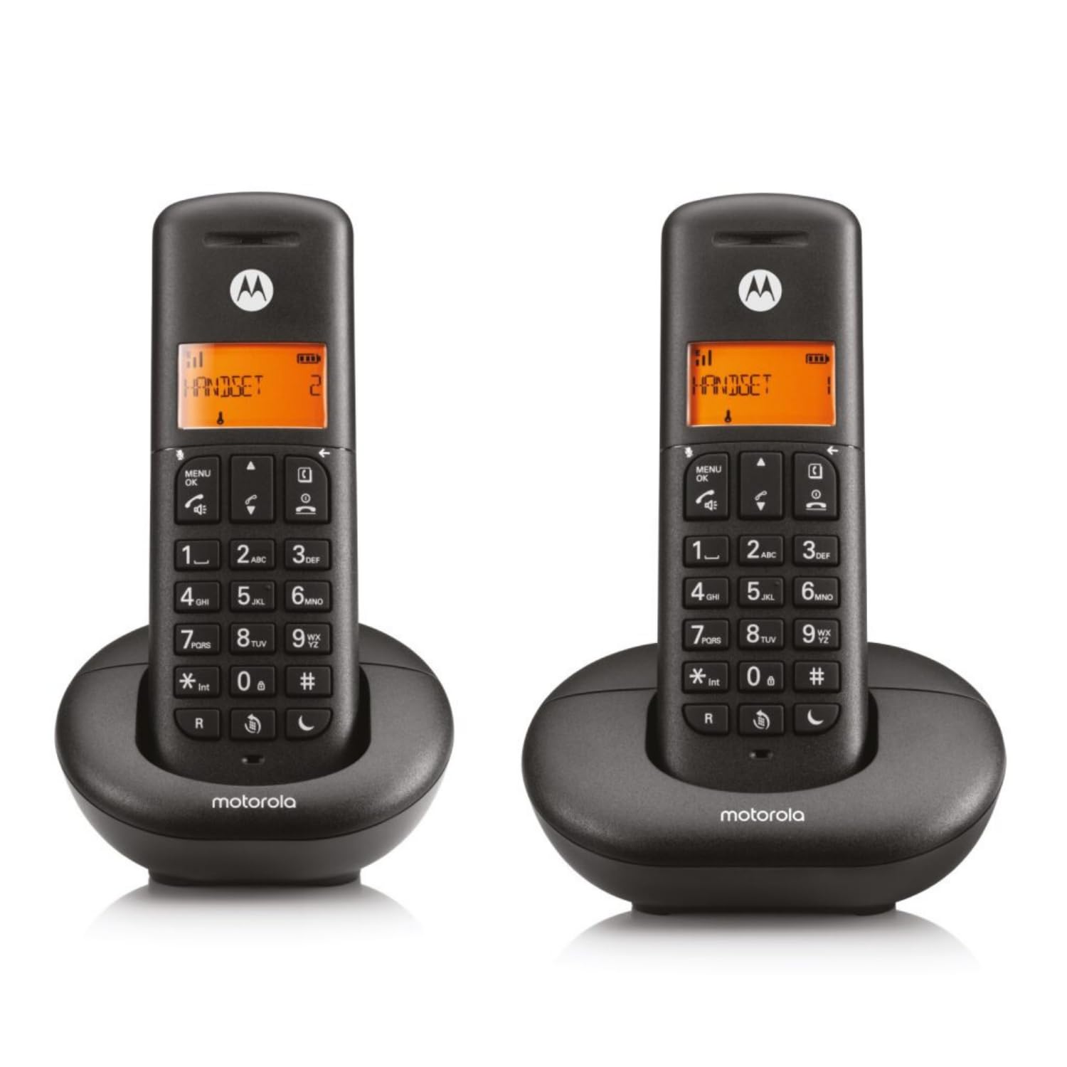 Motorola Voice - E202 2 Teléfonos Inalámbricos Digitales, Interceptación de Llamadas, Acceso Remoto, Tecla No Molestar, Altavoz Manos Libres, Negro