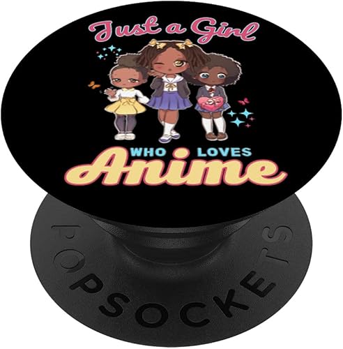 Just A Girl Who Loves Anime Kawaii afroamericano Afro PopSockets intercambiable PopGrip