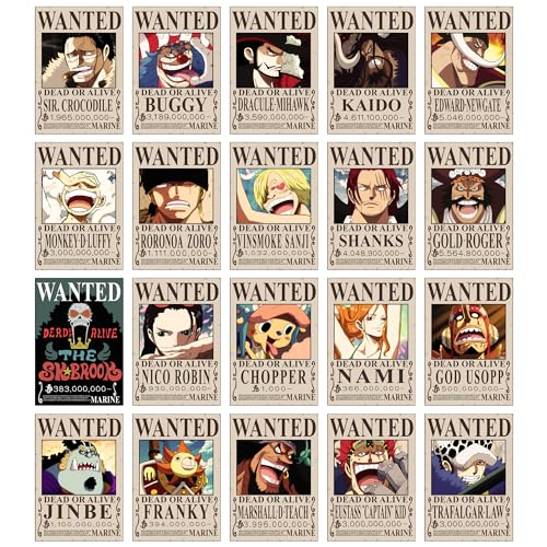 Thepaper9store One Piece Wanted posters|Set of 21 one piece Bounty posters for wall|Self Adhesive|8.312 Inches|Anime Posters For Room|(Post Wano Bounties) (Post-Timeskip)