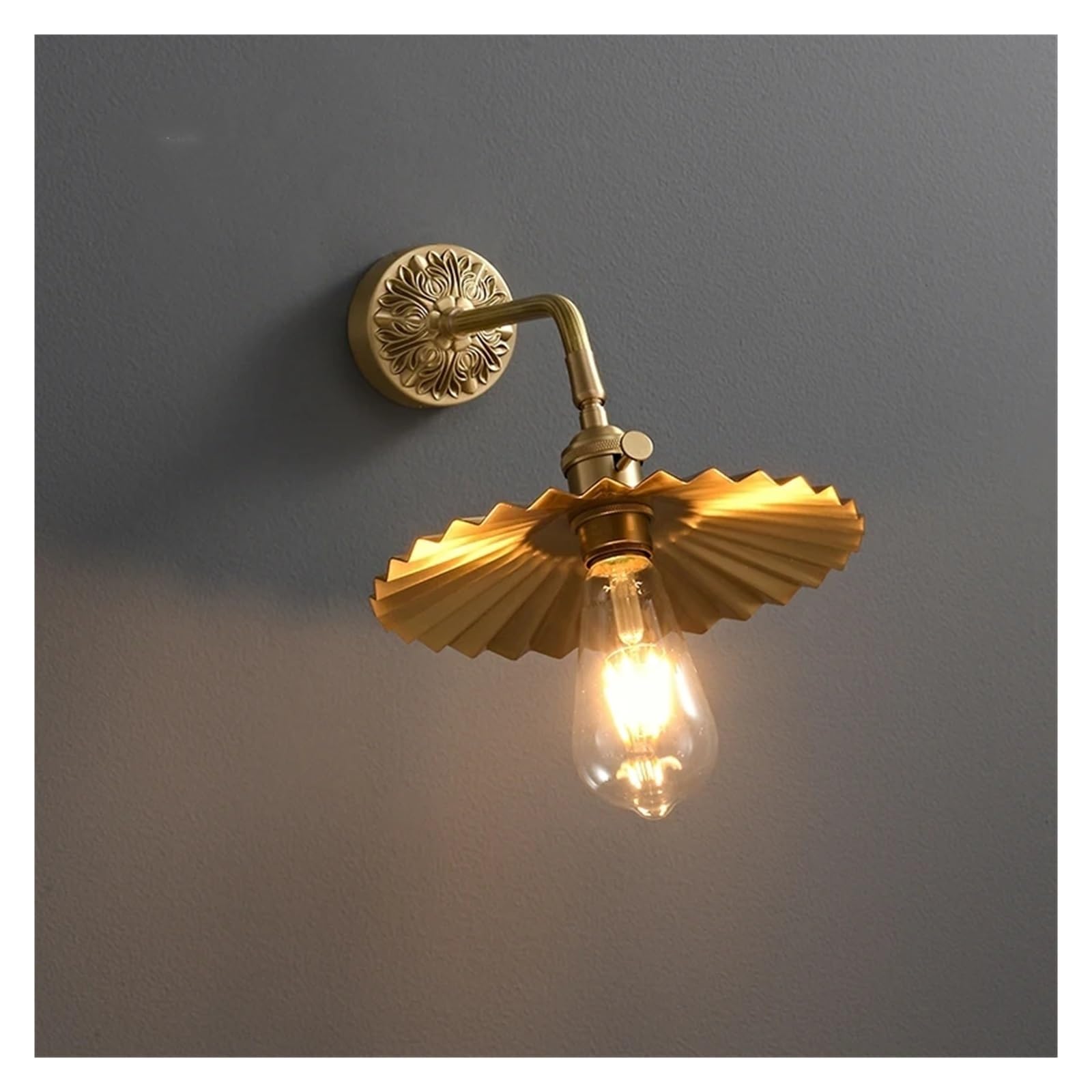 ASerZenith Copper American V-Intage Study Room Wall Lamp Round Bedroom Bedside Tv Painting Background Wall Lamp,Brass