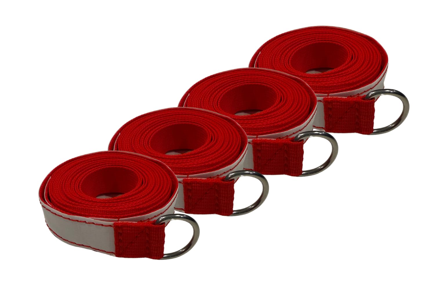 Hullaballoo Roll-Up Inflatable Storage D-Ring Strap | 1" x 13ft | 4-Pack | Red Webbing Straps with Stainless Steel D-Rings for Securing Bounce Houses,
