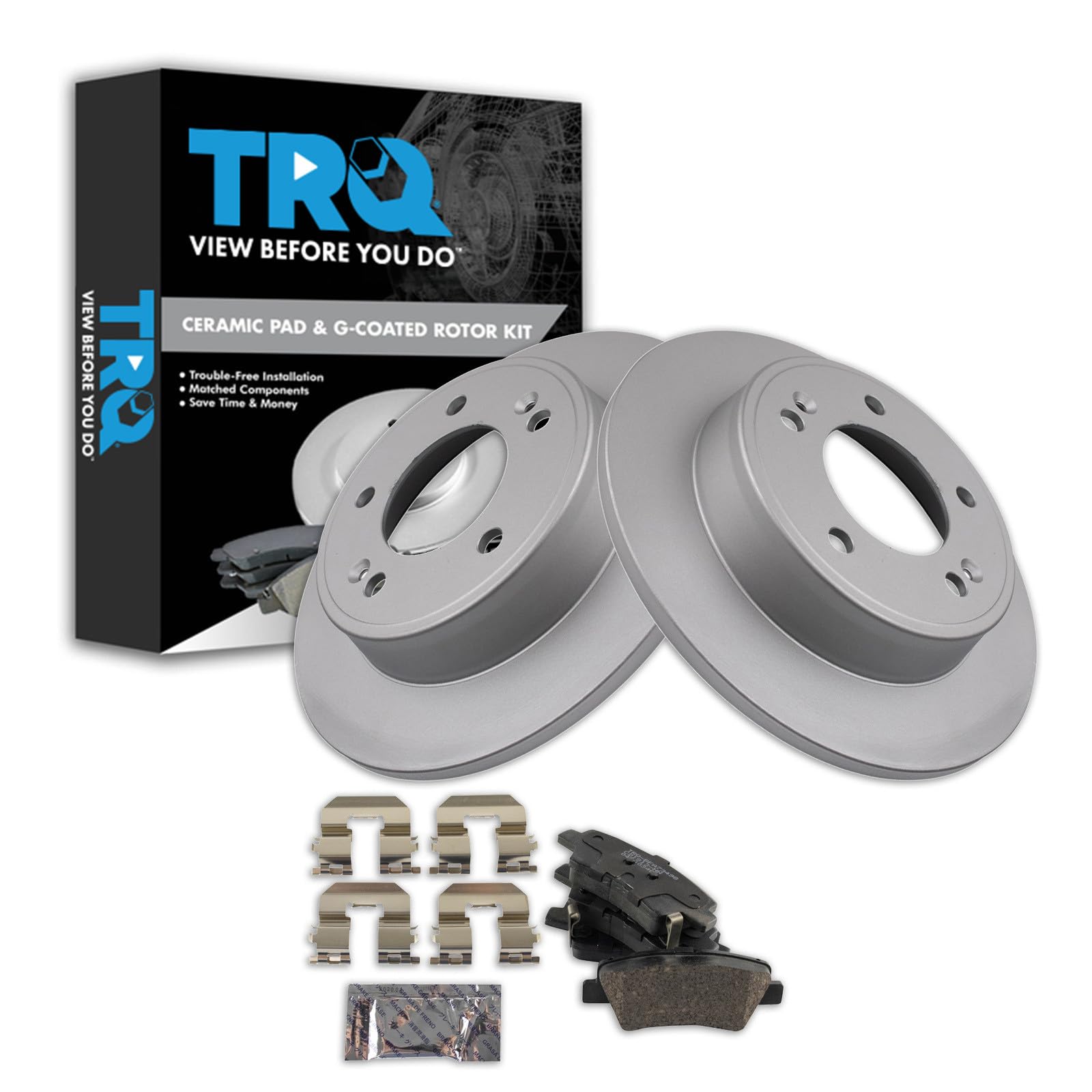 TRQ Rear Brake Pad and Rotor Set Ceramic Coated Rotors Compatible with 2016-2017 Hyundai Veloster 2017-2020 Elantra GT 2017-2018 Kia Forte Forte5 2017-2019 Soul