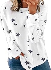 Asvivid Women Casual Round Neck Long Sleeve Blouse Shirts Tops Star Printed Pullover Sweatshirt