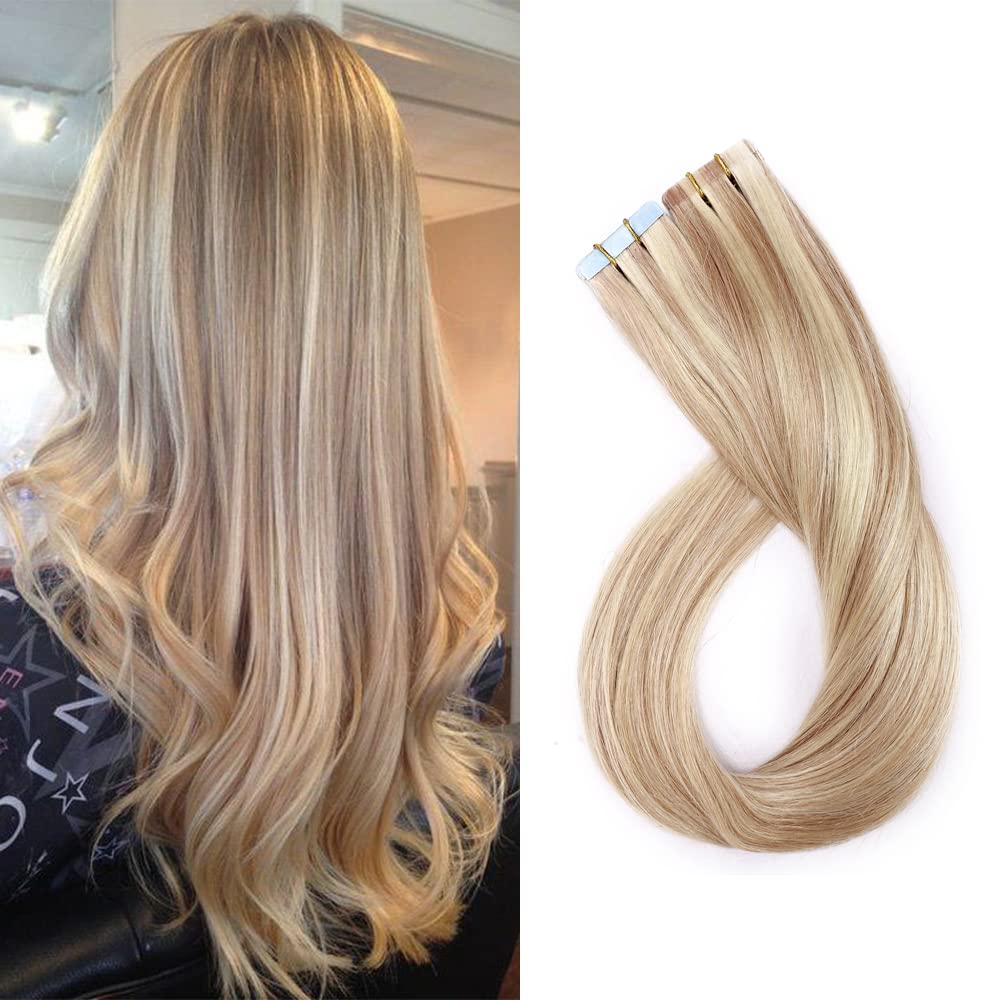 Amazon.com: Benehair Remy Tape in Hair Extensions Human Hair Ash  Blonde&Bleach Blonde Seamless Skin Weft Tape in Real Human Hair Extensions  Straight Hair 16 Inch 30g #18P613 20 pcs : Everything Else