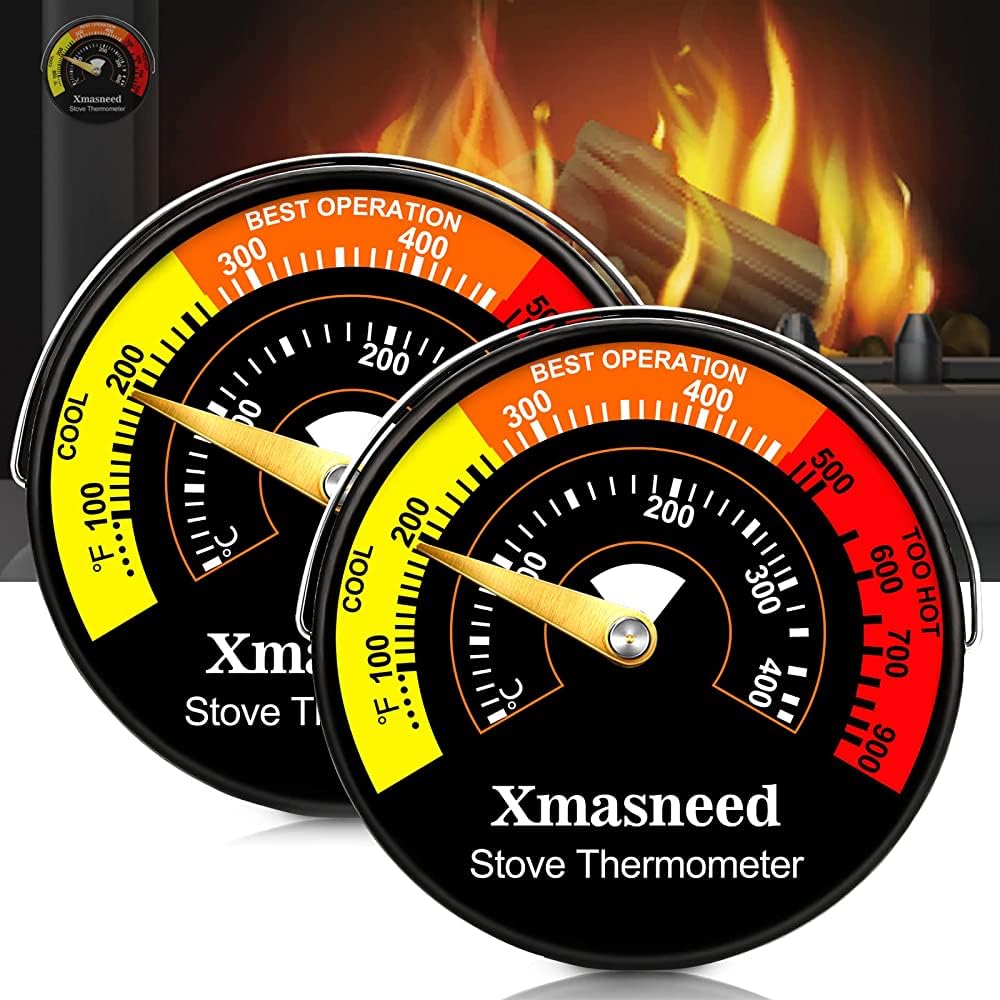 Xmasneed Wood Stove Thermometer Magnetic, 2PCS, Oven Stove Temperature Stove Top Thermometer for Wood Burning Stoves, Gas Stoves, Pellet Stove, Avoiding Stove Fan Damaged by Overheat