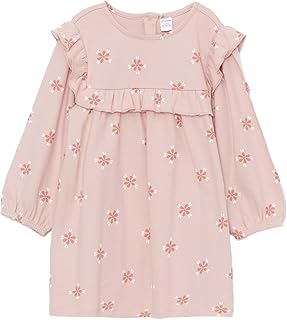 فستان منقوش برقبة دائرية ضيقة وأكمام طويلة للبنات من ال سي وايكيكي