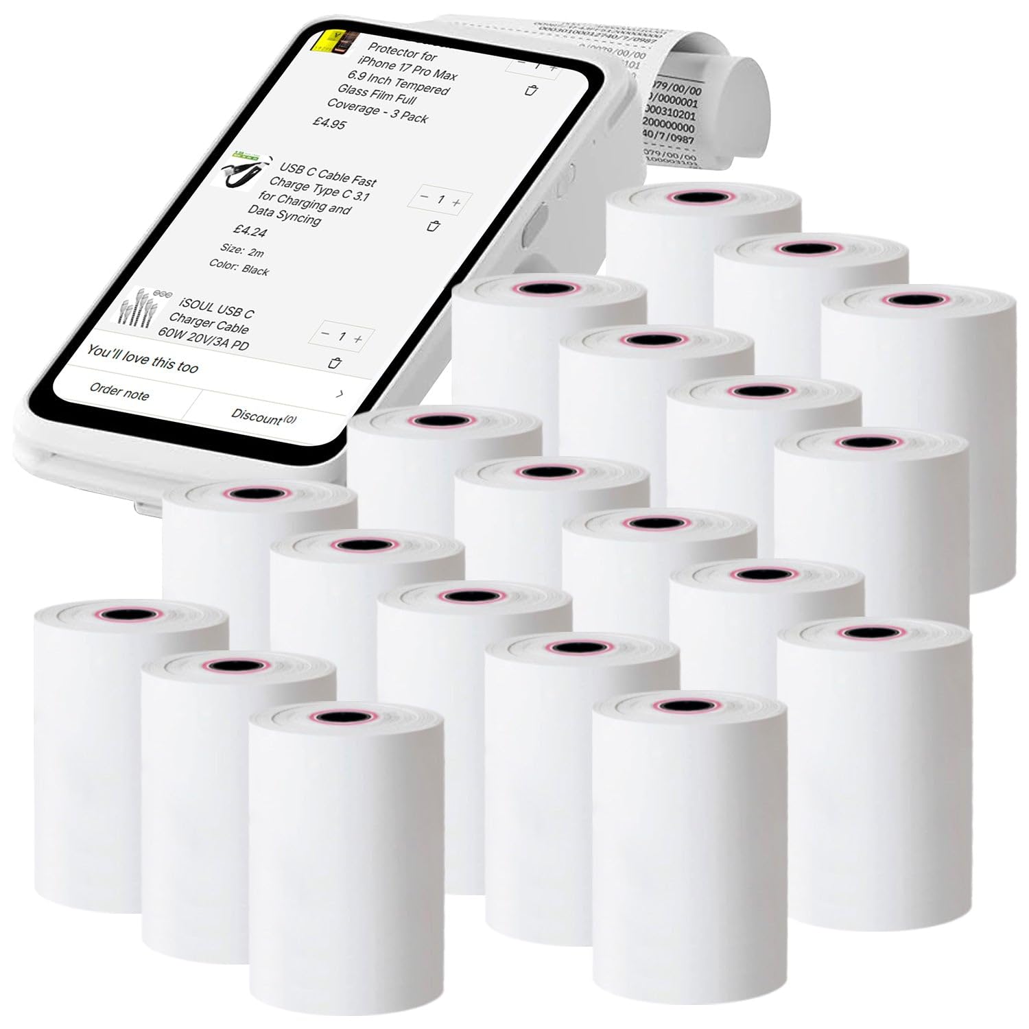 eCompostable Till Rolls 57x40 Thermal Till Rolls, 70 GSM Thick, and 10.8 Meters in Length, Till Roll 57x40, Making it widely Used and Compatible with Most Card Machine Paper Rolls 20