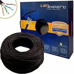 Cabo De Rede 4 Pares Cat5e Preto 100% Cftv Utp RJ45 Trançado Internet 100 Metros Net Rolo Lan Expert