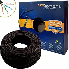 Cabo De Rede 4 Pares Cat5e Preto 100% Cftv Utp RJ45 Trançado Internet 100 Metros Net Rolo Lan Expert