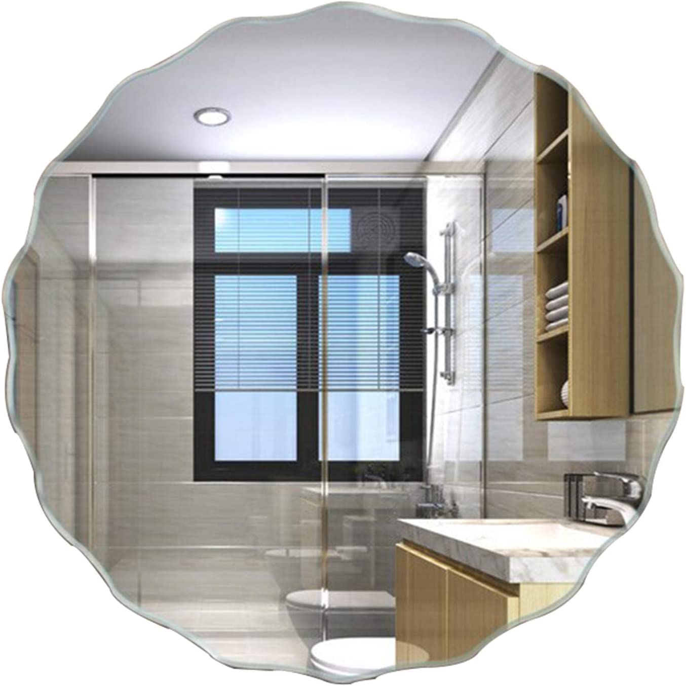 AURAW Wall Mirrors Decorative Vanity Mirror Round 19.6" Wall Mirror Living Room Decorative Mirror Simple Wavy Edge Frameless Makeup Vanity Mirror