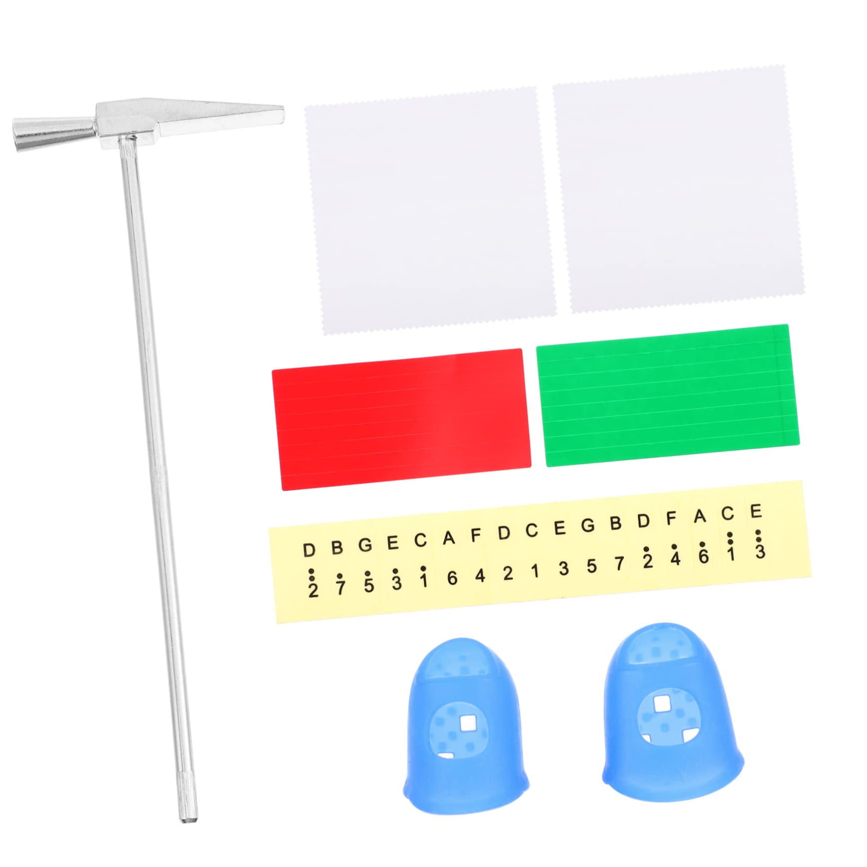 Kalimba Thumb Piano Accessory Kit with Tuning Hammer Thumb Sleeves Scale Stickers Cleaning Cloths for Musical Instrument Maintenance