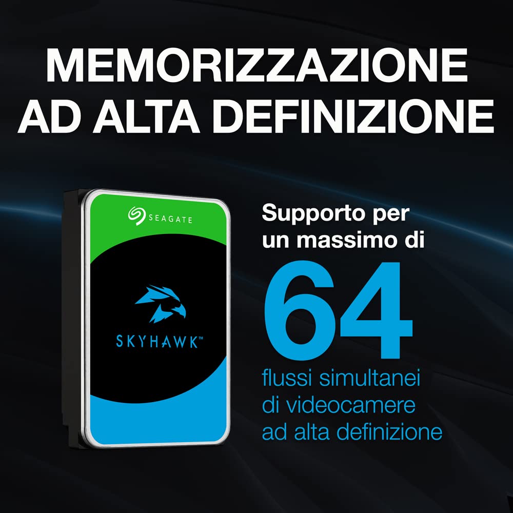 Seagate SkyHawk AI, 3 TB, Unità Disco Interna per Applicazioni di Sorveglianza, Unità SATA 6 GBit/s, 3.5", Cache 64 MB per Sistemi con Videocamere DVR e NVR, 3 Anni di Servizi Rescue (ST3000VX010)