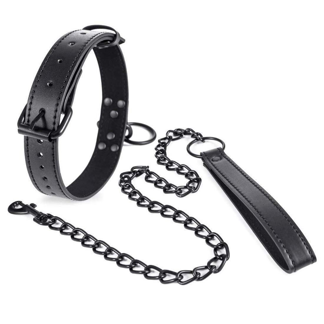 Outil de Sex SM Collier en Cuir et Laisse en Chaîne Accessoire de Bondage Plaisir Sexuel de Couple Noir Centrale avec la Laisse détachable de chaîne pour Les Femmes d'hommes
