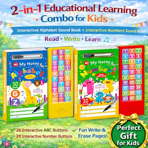 Image of ABCD & Numbers Musical Sound Book Combo Set | Interactive Alphabet & Counting Sound Board Books for Early Learning - Learn Numbers & Alphabet (Alphabet & Number)