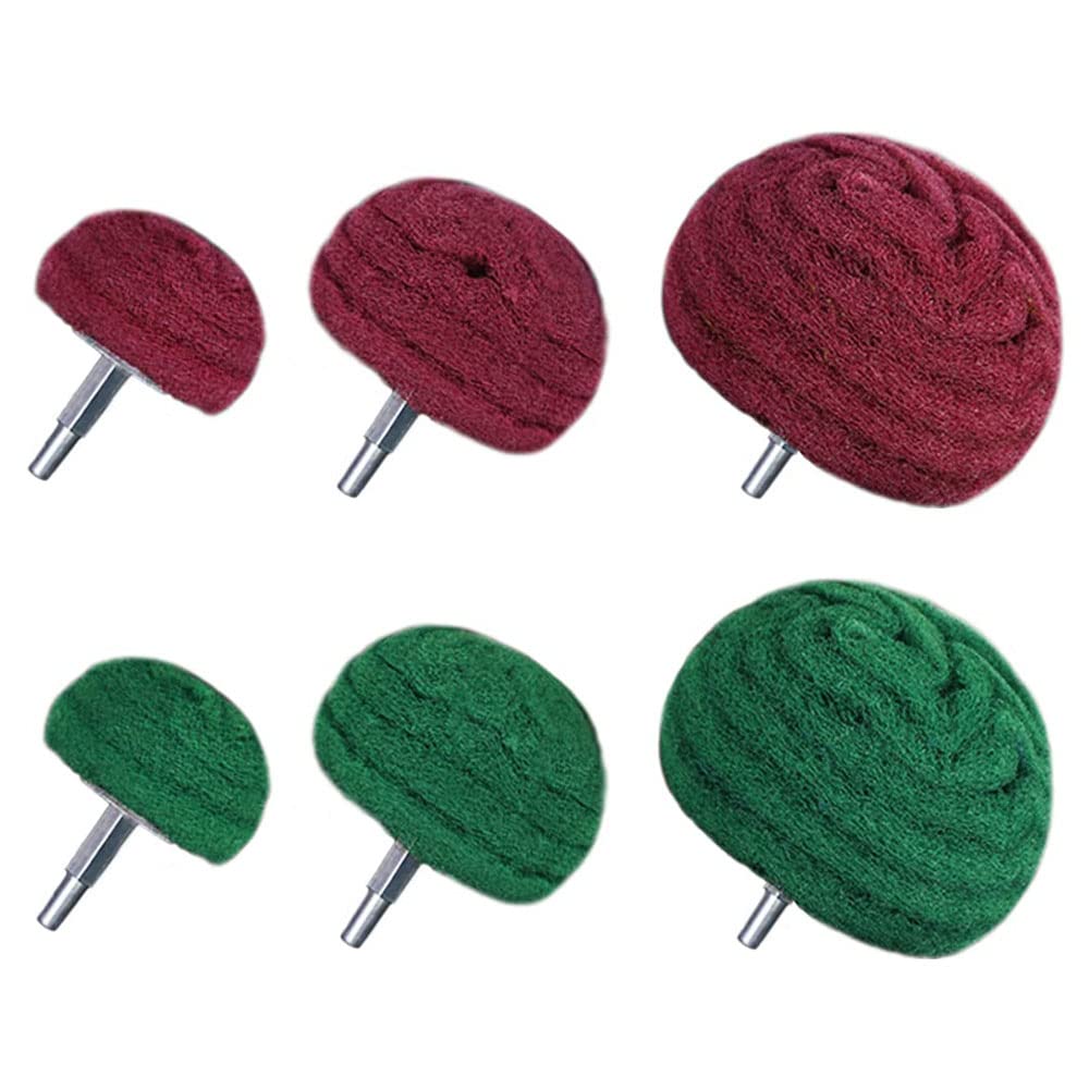 6Pcs Dome Mounted Sanding Mop Polishing Pad Nylon Fiber Buffing Wheel 180Grit and 320Grit Mix (Red and Green Mix)