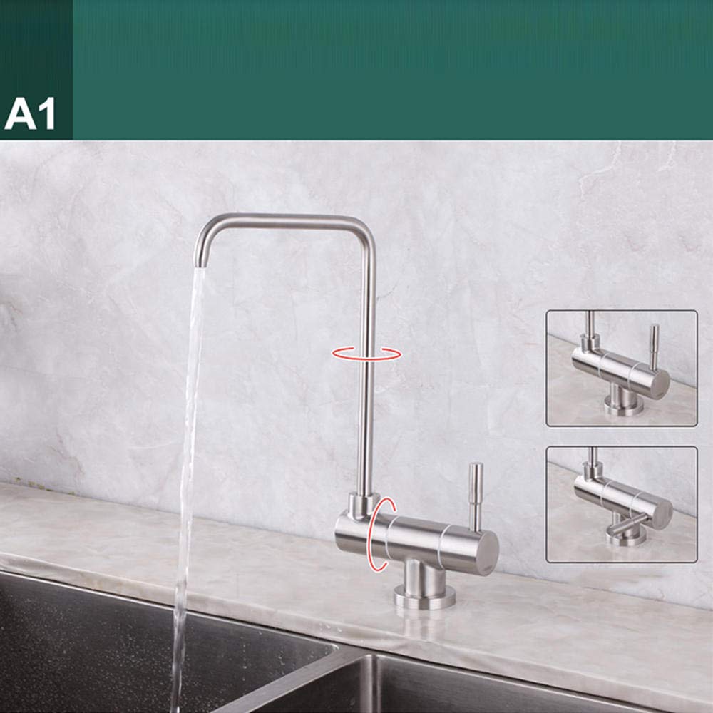 Grifo puro, grifo cocina osmosis abatible, acero inoxidable 304, cuello de cisne, grifo de cocina,1/2 "o 1/4"-A1-tubo en ángulo recto agua pura