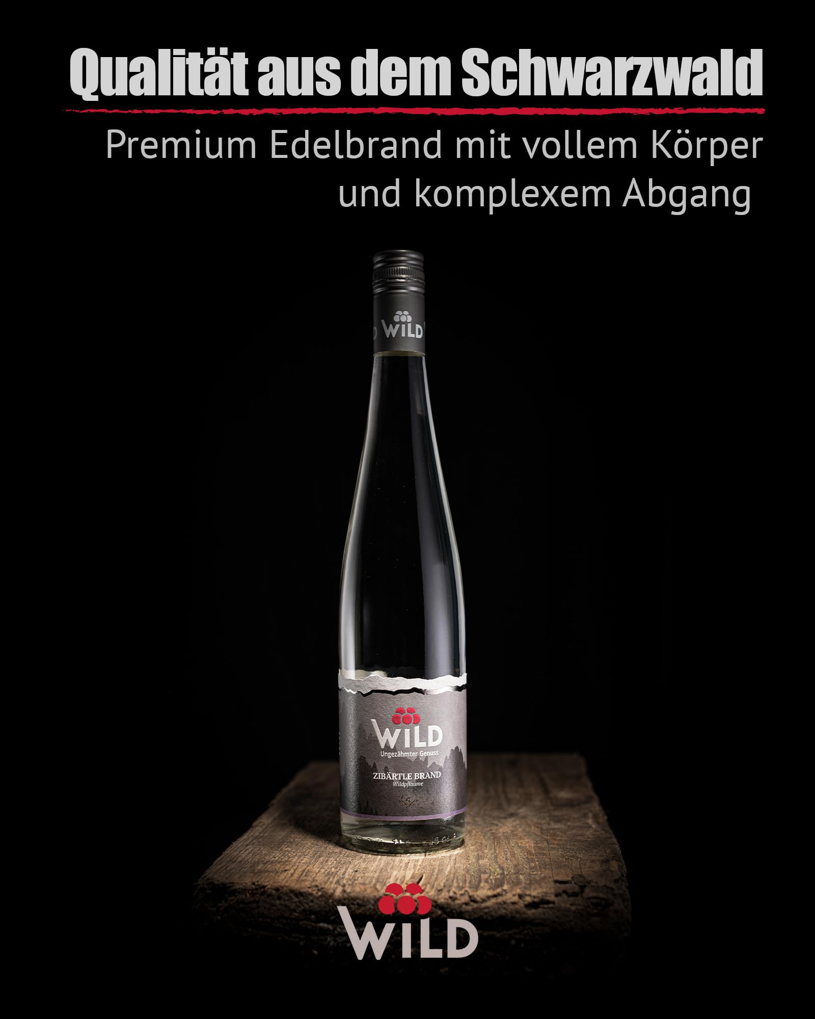 Brennerei Wild, Zibärtle Wildpflaumenbrand, Herb-süßer Geschmack, 40% Vol., Leicht Zimtig mit Mandelnuancen, Premium Qualität, Made in Germany