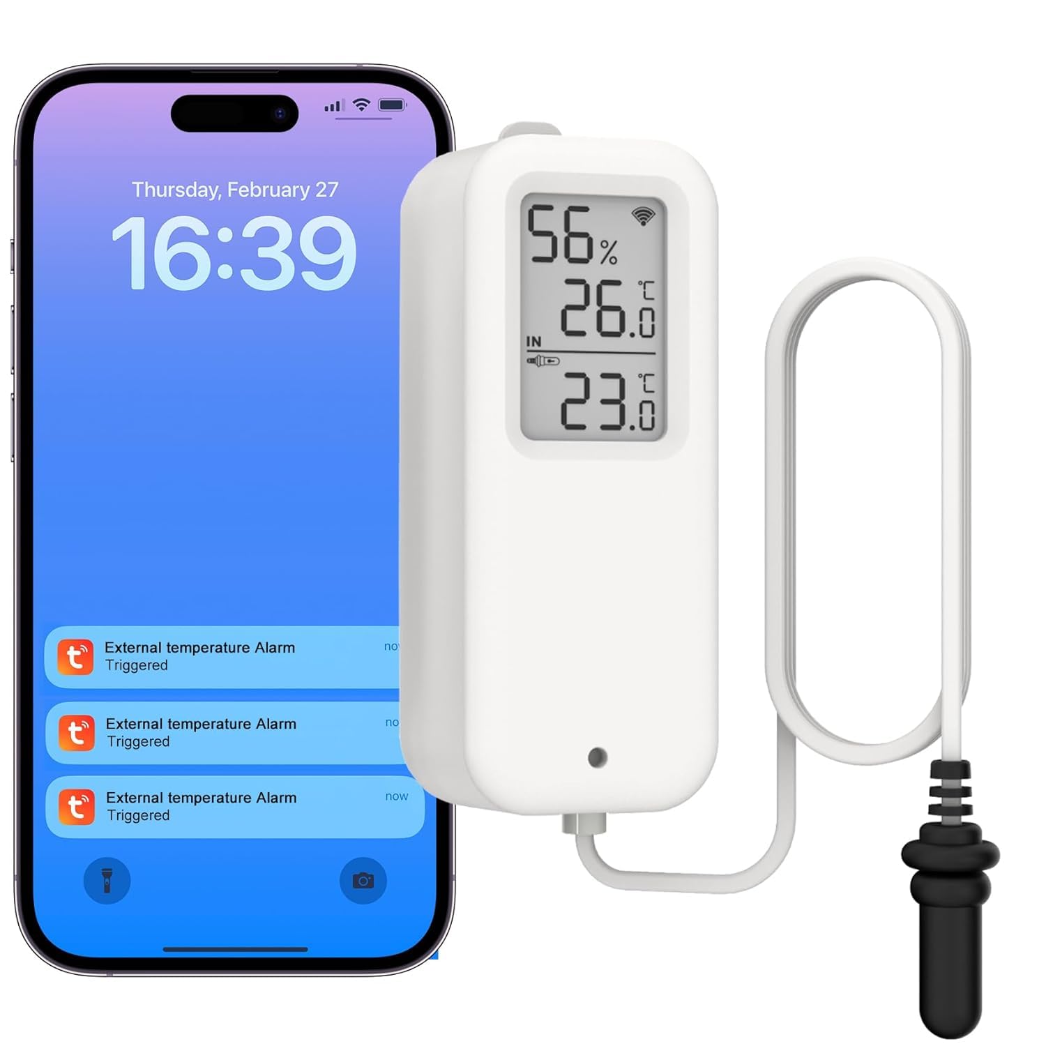 Daytech WiFi Thermometer Hygrometer with Freezer Alarm, Email Alert, App Notification with Tuya Smart,Temp & Humidity Records and Free Data Export No Subscription Fee for Home Kitchen, Hot Tub