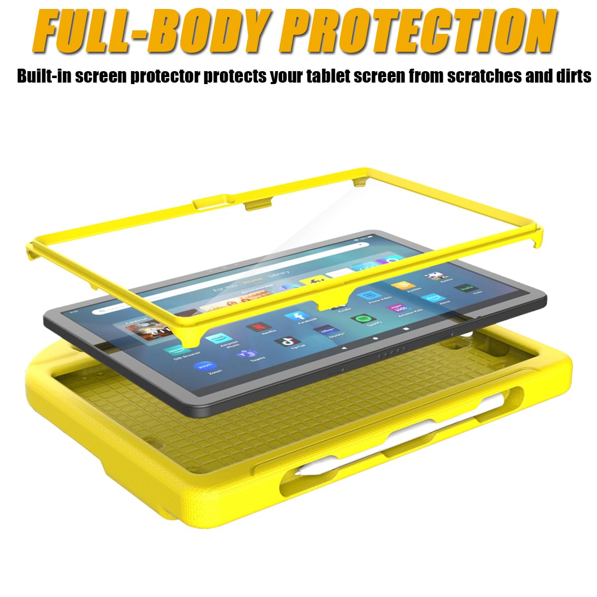 Mansiruyi Custodia per tablet da 11 pollici, non per tablet TCL Onn da 11", custodia leggera antiurto per bambini con protezione per lo schermo e maniglia di supporto, giallo