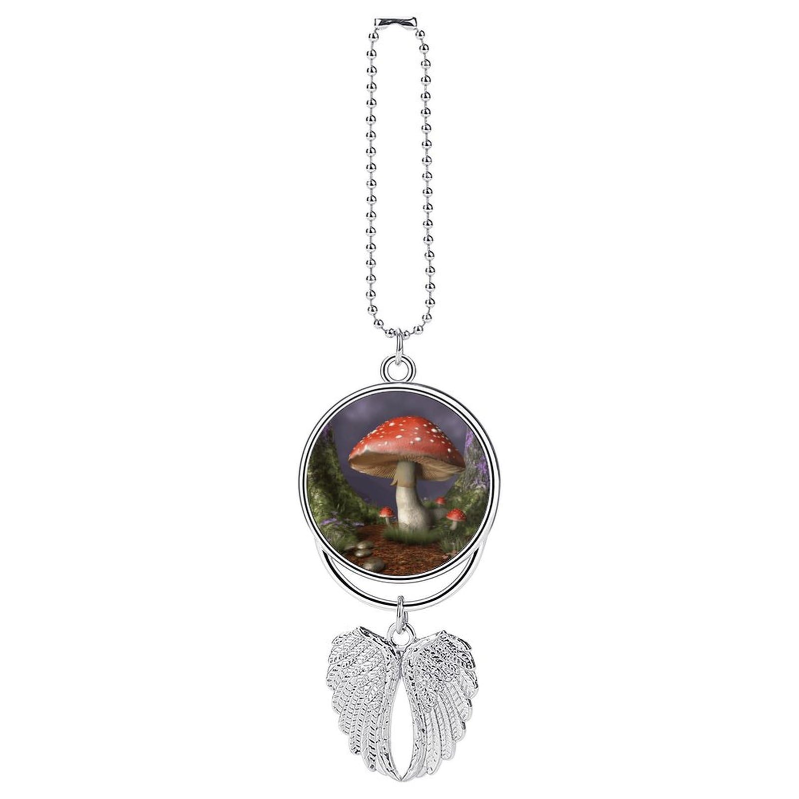 Car Charm Zinc Alloy Rearview Mirror Hanging Ornament Premium Metal Mushroom Car Pendant for Auto Interior Decor Accessories,Unique Gift for Adult,Silver-Style