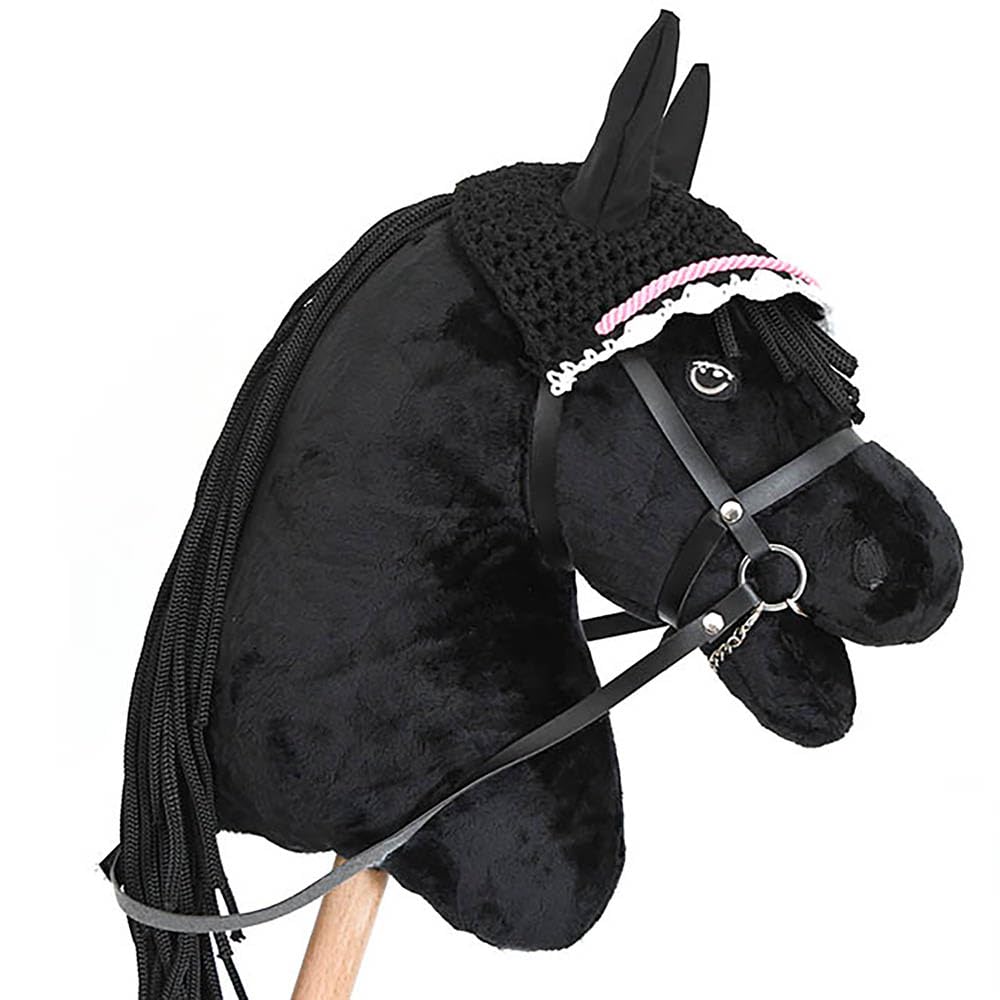 Ethologischer Halfter mit Kordel + Decke + Fliegenhaube für Hobby Horse, Schwarz und Rosa