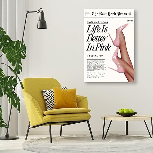 Miniatura 3 de Póster de moda Baby Pink Hot Girl Life Is Better In Pink Newspaper Wall Art Retro de tacón alto, imagen de los años 70, impresiones en lienzo de