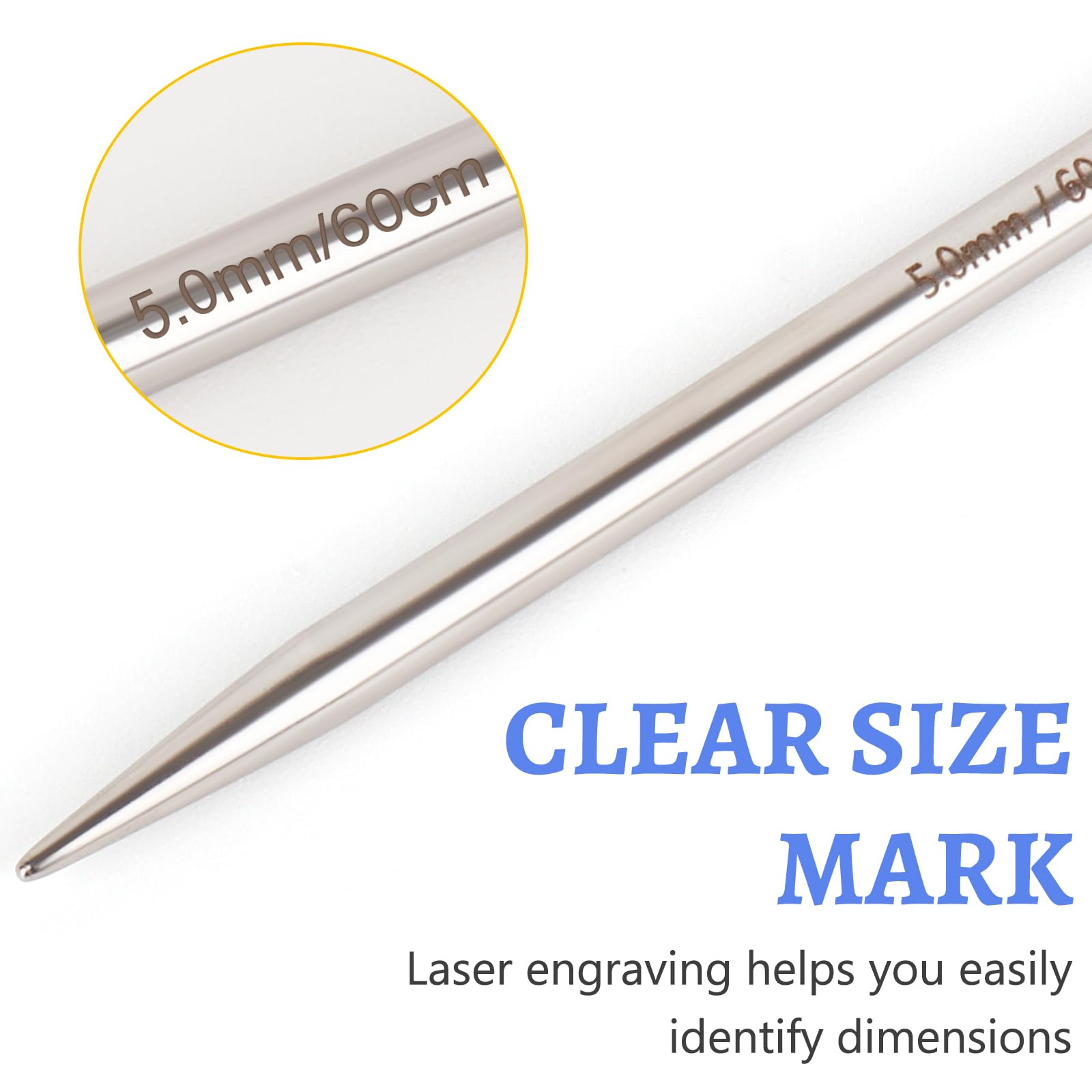 Reessy 5.5 mm Circular Knitting Needles 60 cm Long, Stainless Steel Round Knitting Needle with Flexible Cable - Image 2