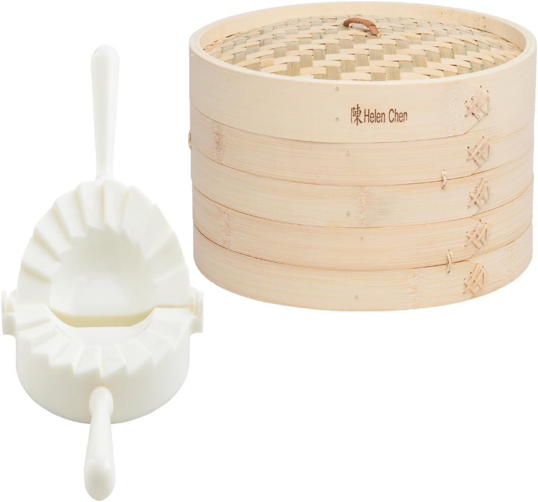 Helen Chen 12" Bamboo Steamer with 4" Dumpling Press -0565