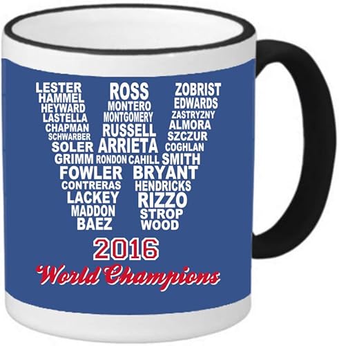 Debbie's Designs 2016 Champions Fly the W Chicago 11 oz Negro RimHandle Ringer Taza de café de cerámica Taza de té
