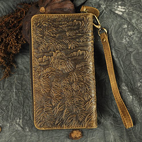 Le'aokuu Unisex Quality Genuine Leather Chain Clutch Hand Bag Organizer Purse Checkbook Zipper Wallet 1016 (W1016 Tiger)3