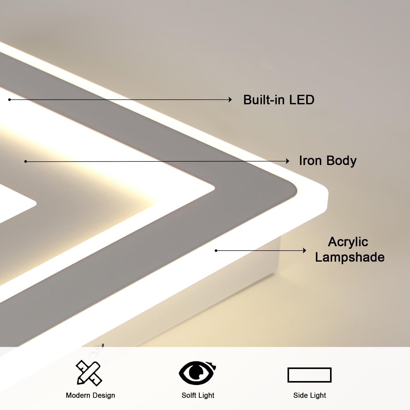 Comely – Plafoniera LED da soffitto quadrata moderna, 52W. Lampada LED bianca per diversi ambienti come camera da letto e soggiorno. Luce naturale 4500K. Lato: 40cm.