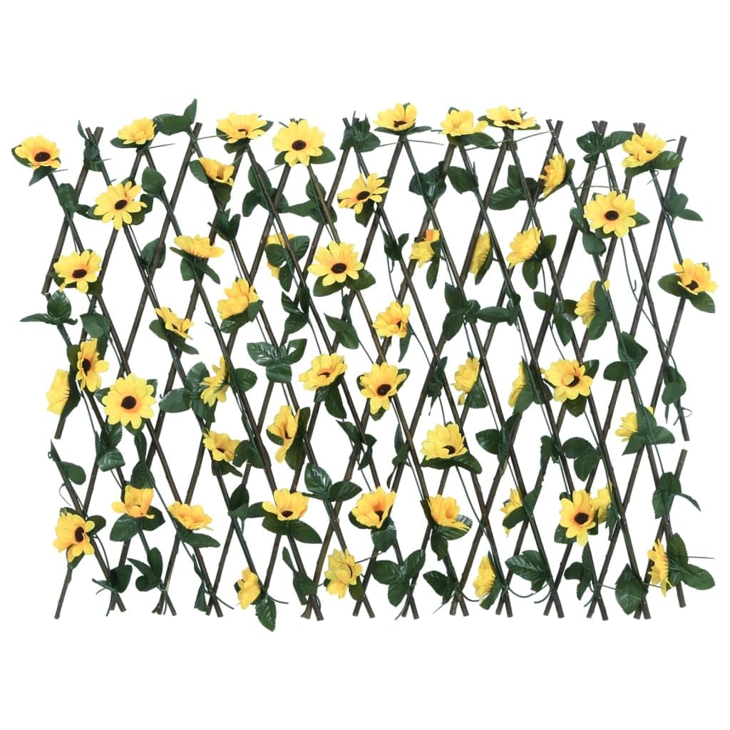 Enrejado con Hiedra Artificial, PVC Y Madera, Celosías para Terraza Exterior, Celosía Extensible, Enrejado para Plantas Trepadoras, Color Amarillo, 5 Piezas, 180x60 cm