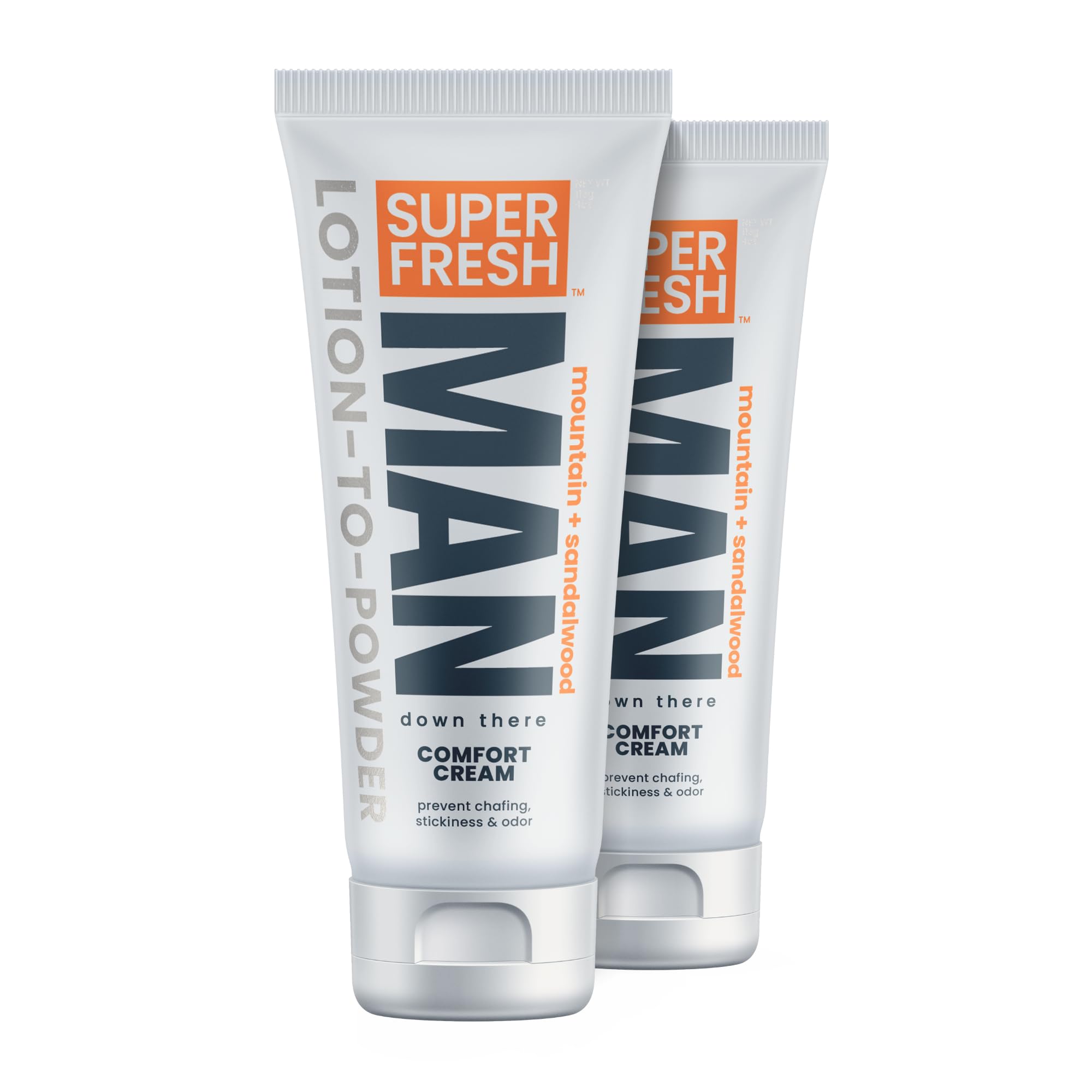 Super Fresh Ball Deodorant Powder Lotion Comfort Cream for Man Parts Groin Butt and Body Hygiene Controls Odor Stops Chafing and Itch Absorbs Sweat Aluminum Free Formula in 4 oz Twin Pack