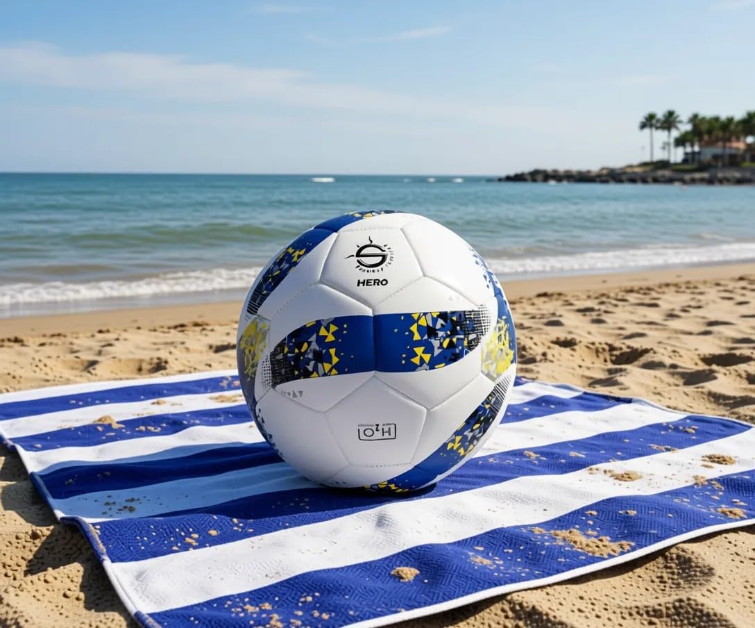 Balón de fútbol de playa n.º 5 con inflador y aguja, impermeable, ligero y resistente, ideal para deportes al aire libre, playa, piscina y playa