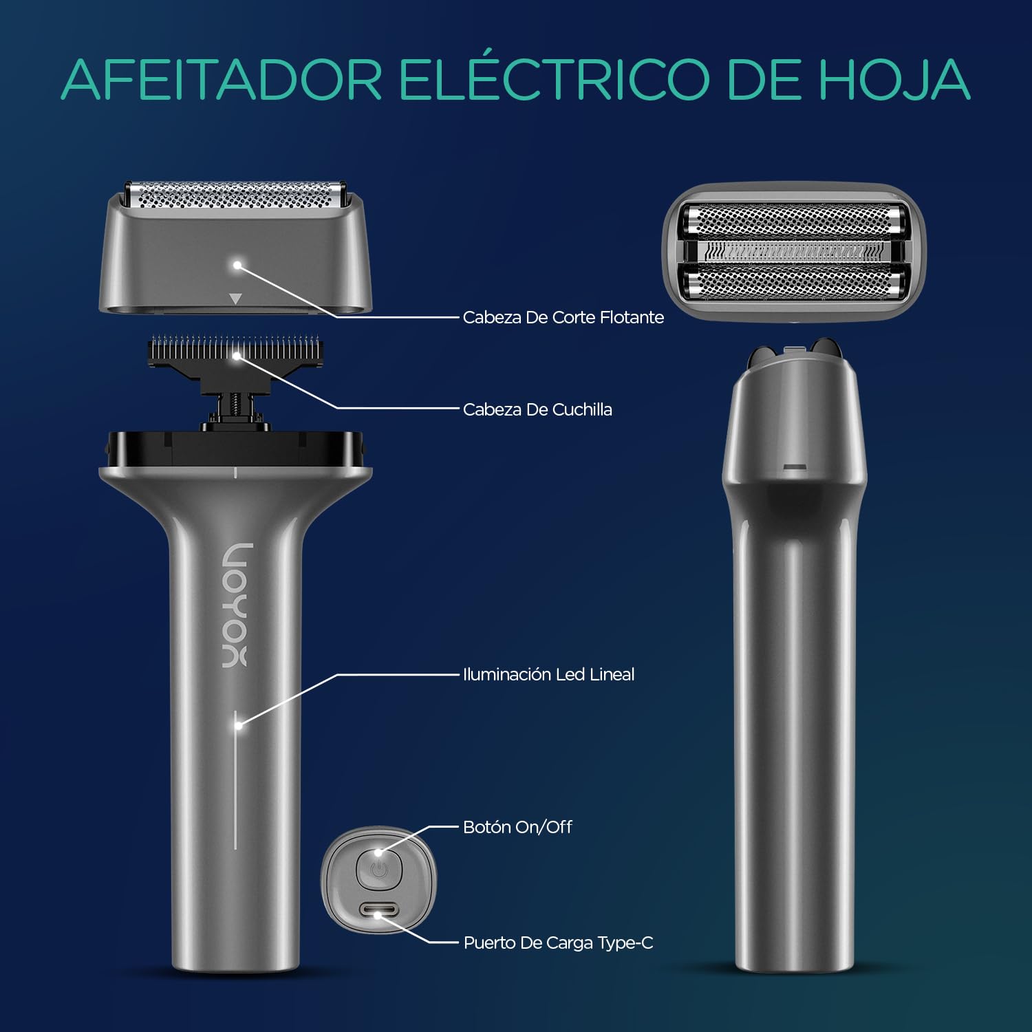 VOYOR Afeitadora Eléctrica Hombre 3 En 1 Portátil IPX6 Impermeable Flotante De Láminas Recargable E Inalámbrica TX310 (Gris)