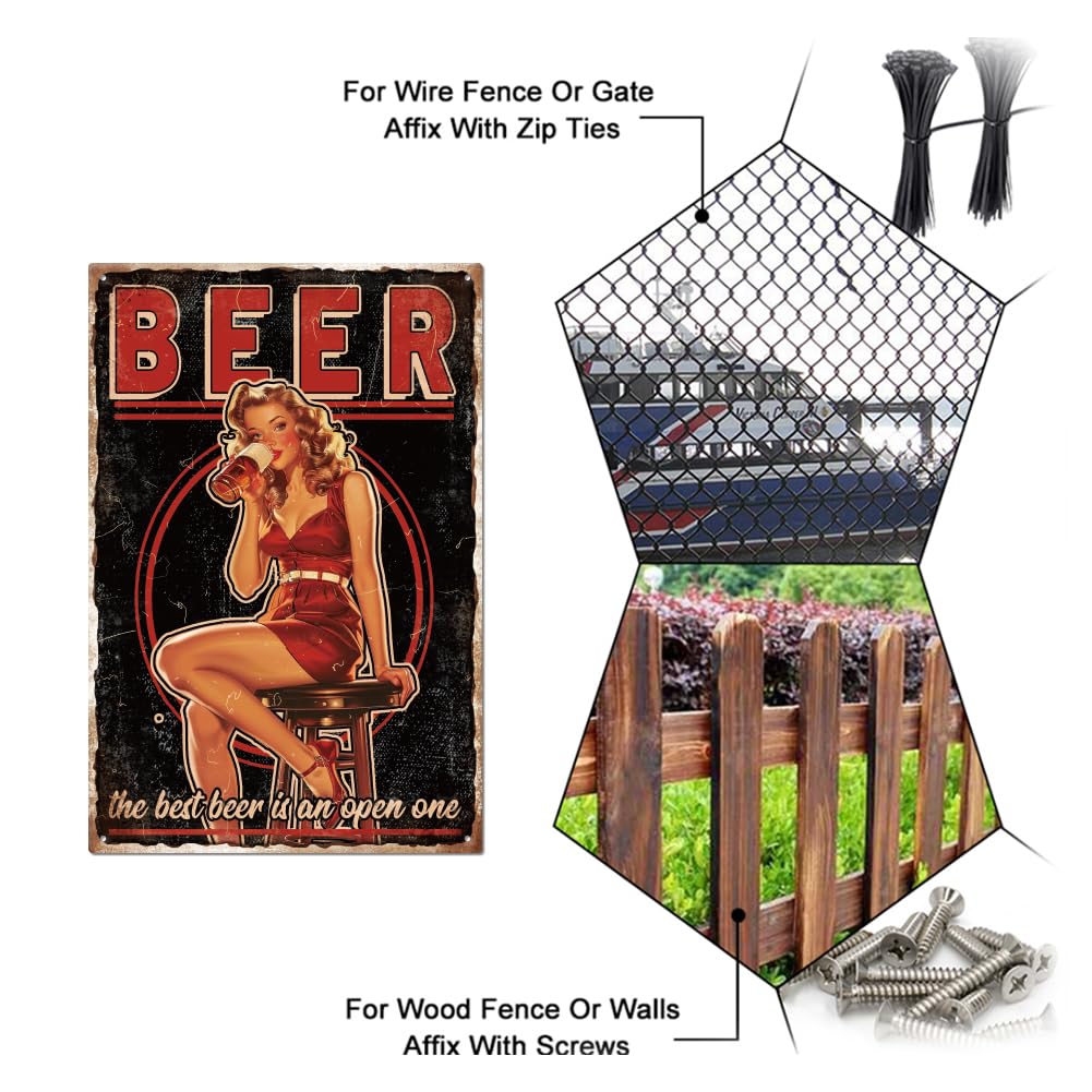 GLOBLELAND 3Pcs Pin Up Women Metal Tin Sign Set Beer Cigar Karaoke Woman Tin Signs 12x8in/30x20cm Art Plaque Poster Wall Decor for Bar Club Pub Saloon - Image 4
