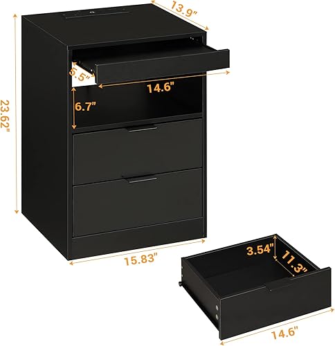 Miniatura 12 de Tiptiper Mesita de noche LED con estación de carga inalámbrica, mesita de noche con luces LED, mesa auxiliar con 2 cajones, 1 bandeja extraíble y