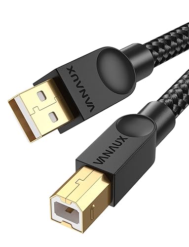 Cable de impresora USB A a B de alta velocidad compatible con impresora, escáner, fax, laptop, computadora, micrófono, teclado midi y más, negro (5