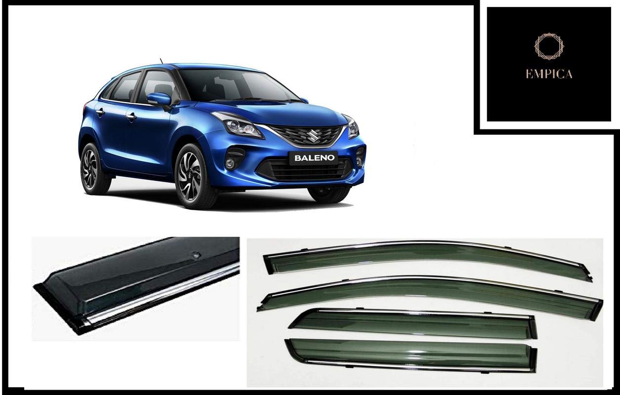 Empica Plastic Window Door Visor Rain Guard Side Wind Deflector Chrome Lining Shield Compatible with Maruti Suzuki Baleno Face (Set of 4)