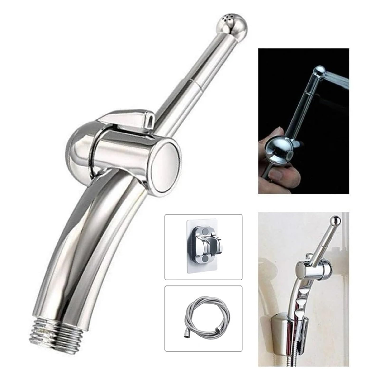 Utensilios de limpieza for instrumentos de salchicha larga con enjuague anal trasero de crisantemo, cabezal de lavado for baño de asiento personal(Sliver 1Set)