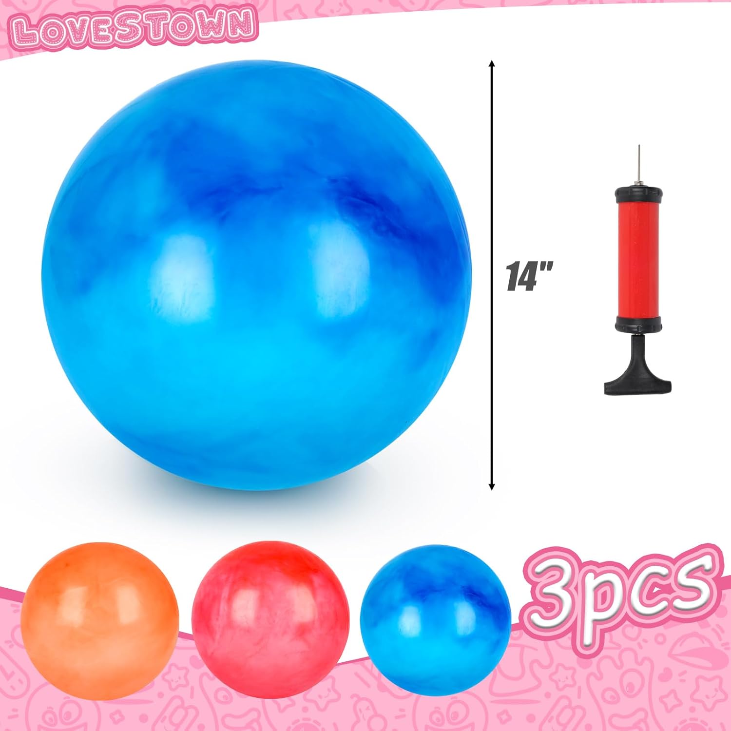 LovesTown 3PCS Playground Balls, 14 Inch Bouncy Balls Inflatable Dodgeball Kickballs with Hand Pump, for Kids Indoor and Outdoor image 2 of 6 B0CSFQCTZH
