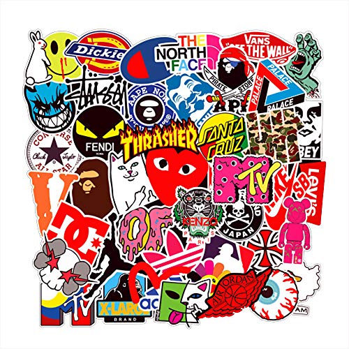 100Pcs Cool Brand Skateboard Stickers, Waterproof Fashion Hypebeast Stickers Pack for Hydro Flask,Water
