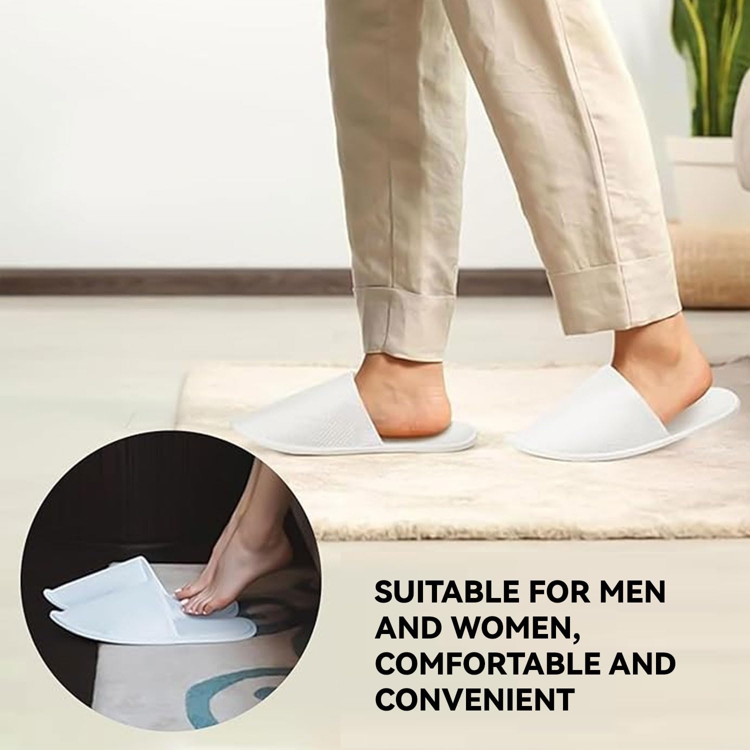 Pantofole Usa e Getta Antiscivolo, Pantofole Chiuse, Pantofole in Spugna Premium, Ciabatte Monouso per Hotel, Spa, Casa, Viaggi, Feste, Famiglie, Unisex, Lavabili, Misura Universale, 2 Paia (Bianco)
