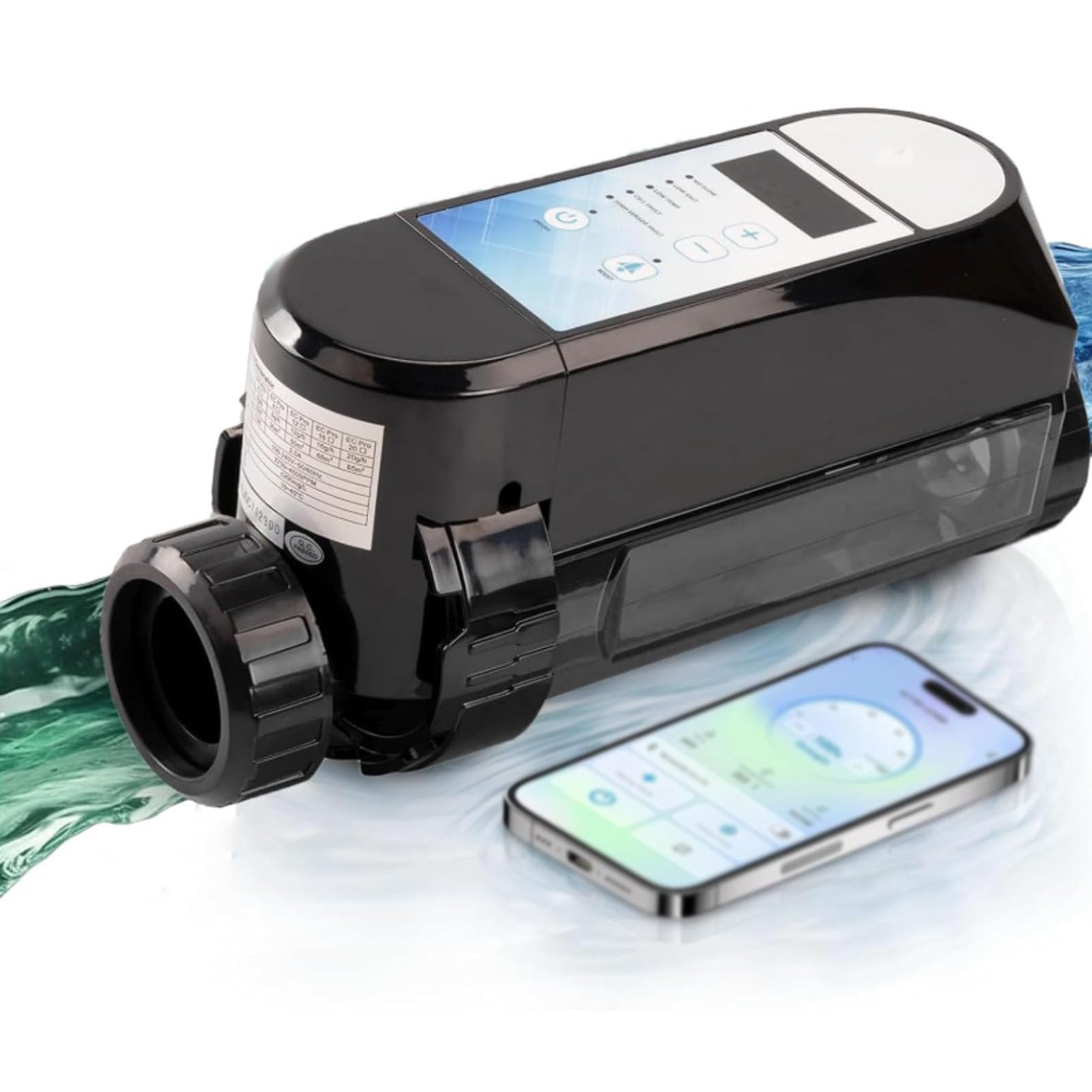 Clorador de sal para piscinas, generador de cloro salino para piscinas elevadas, sistemas de piscina de agua salada con wifi integrado y pantalla de salinidad, clorador de sal para piscinas 4g/h