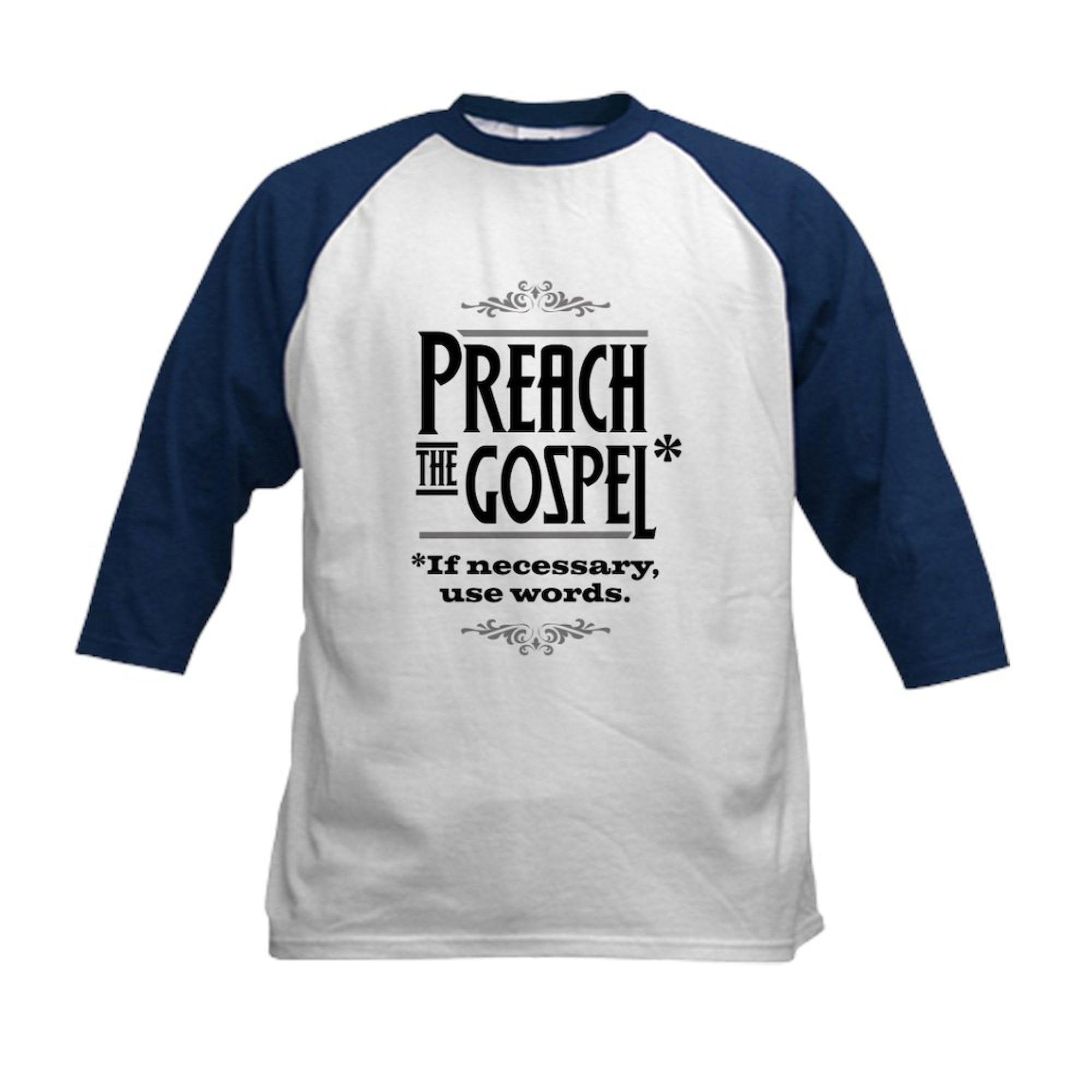 CafePress Preach The Gospel 1 Kids Baseball Jersey Kids Cotton Baseball Jersey, 3/4 Raglan Sleeve Shirt Navy/White