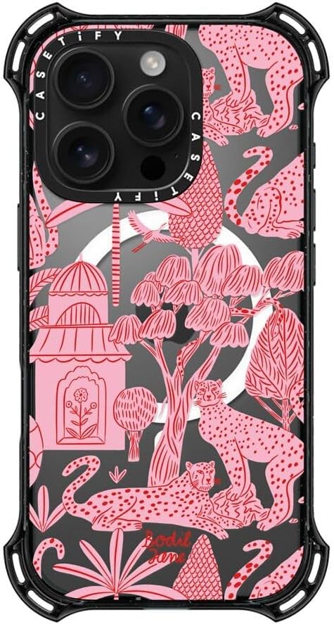 CASETiFY Bounce Case for iPhone 16 Pro [Shockproof / 21.3 ft. 6X Military Grade Drop Protection/Compatible with Magsafe] - Cheetah Paradise Pink - Clear Black - Image 2